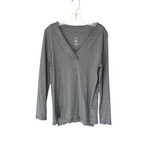 J. Jill Perfect Pima Long Sleeve T-Shirt Gray V-Neck Casual Basic Stretch Medium